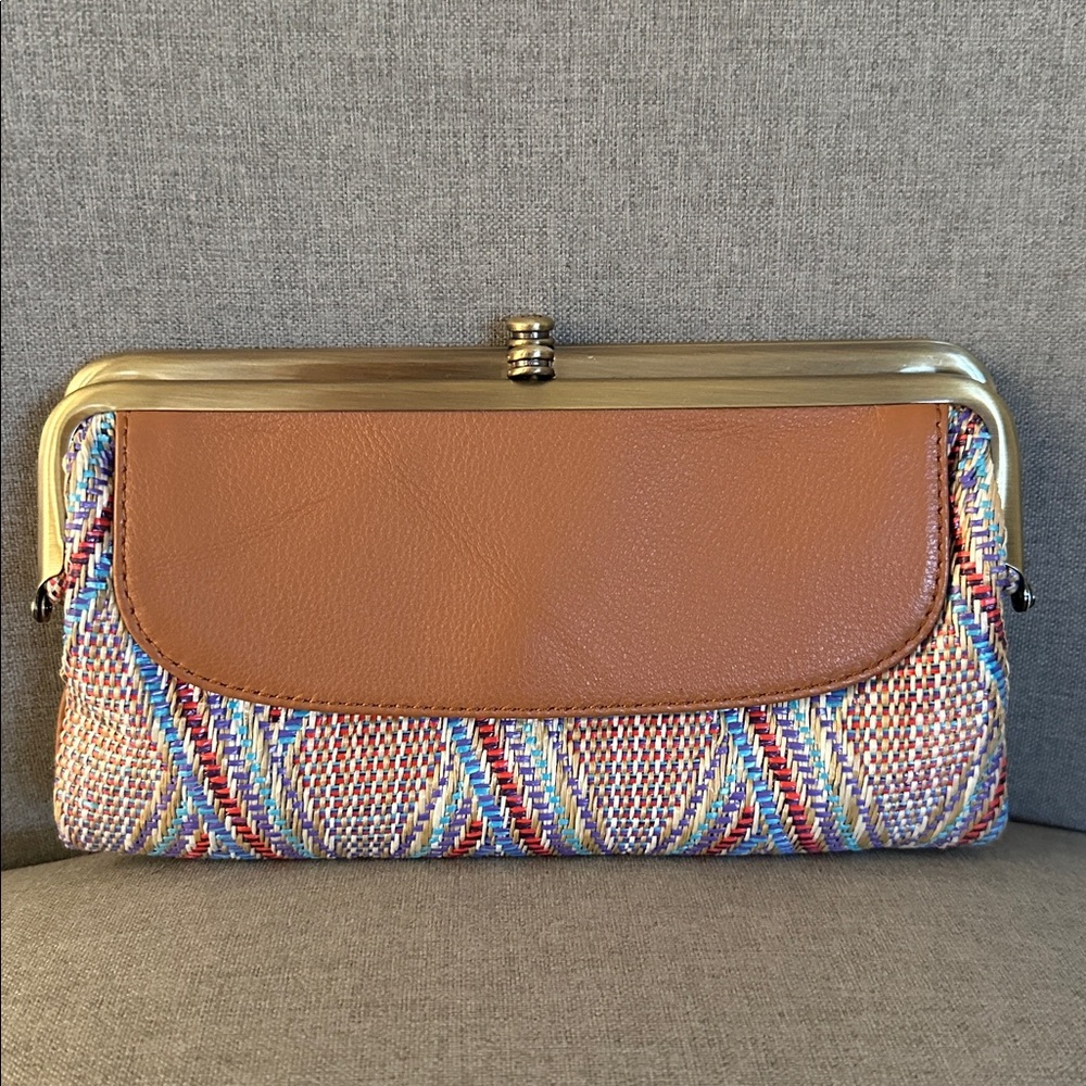 HOBO Multicolor Woven Clasp Wallet with Tan Leather Trim